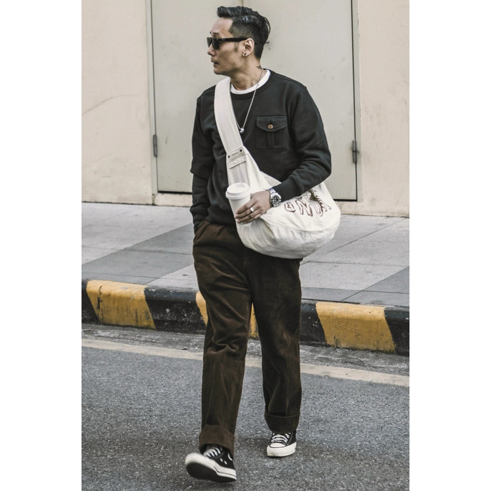 NON STOCK XS Corduroy Pants Men Pleated Casual Trousers Loose Workwear Pant